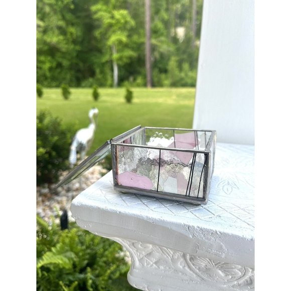 1980s STAINED GLASS MIRROR JEWELRY TRINKET Beveled CUBIST ABSTRACT HINGED BOX - Picture 12 of 12
